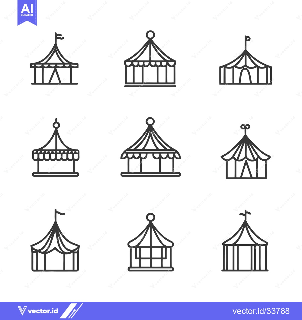 Premium Vector dari Collection of Nine Simple Line Drawings of Circus Tents