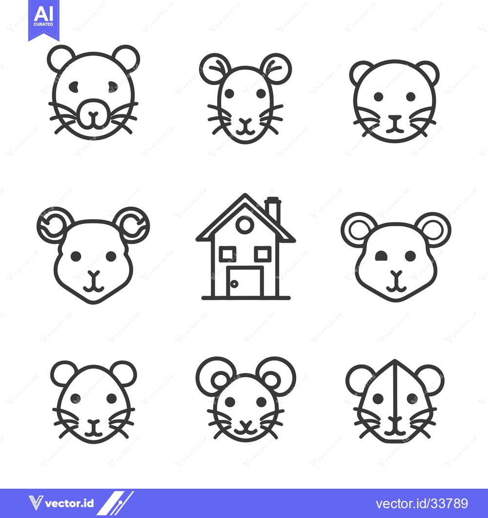 Premium Vector of Collection of Nine Simple Line Drawings of Mice Heads