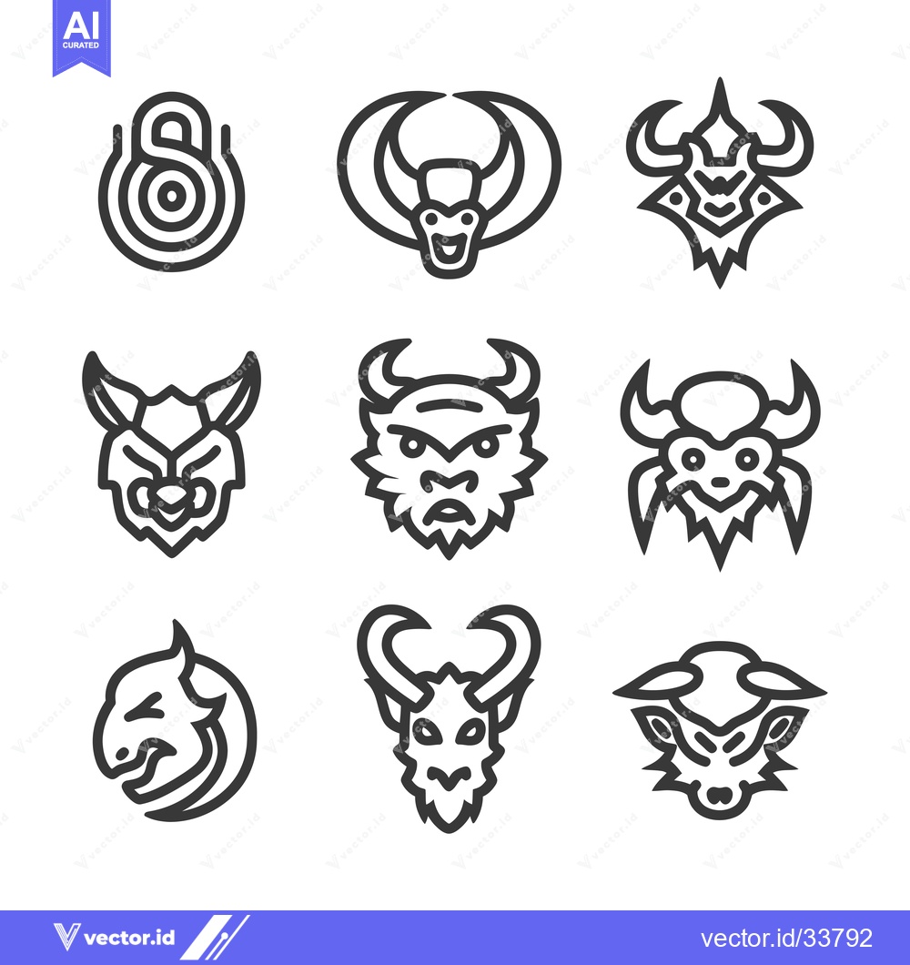 Premium Vector of Collection of Nine Stylized Line Art Monster Heads