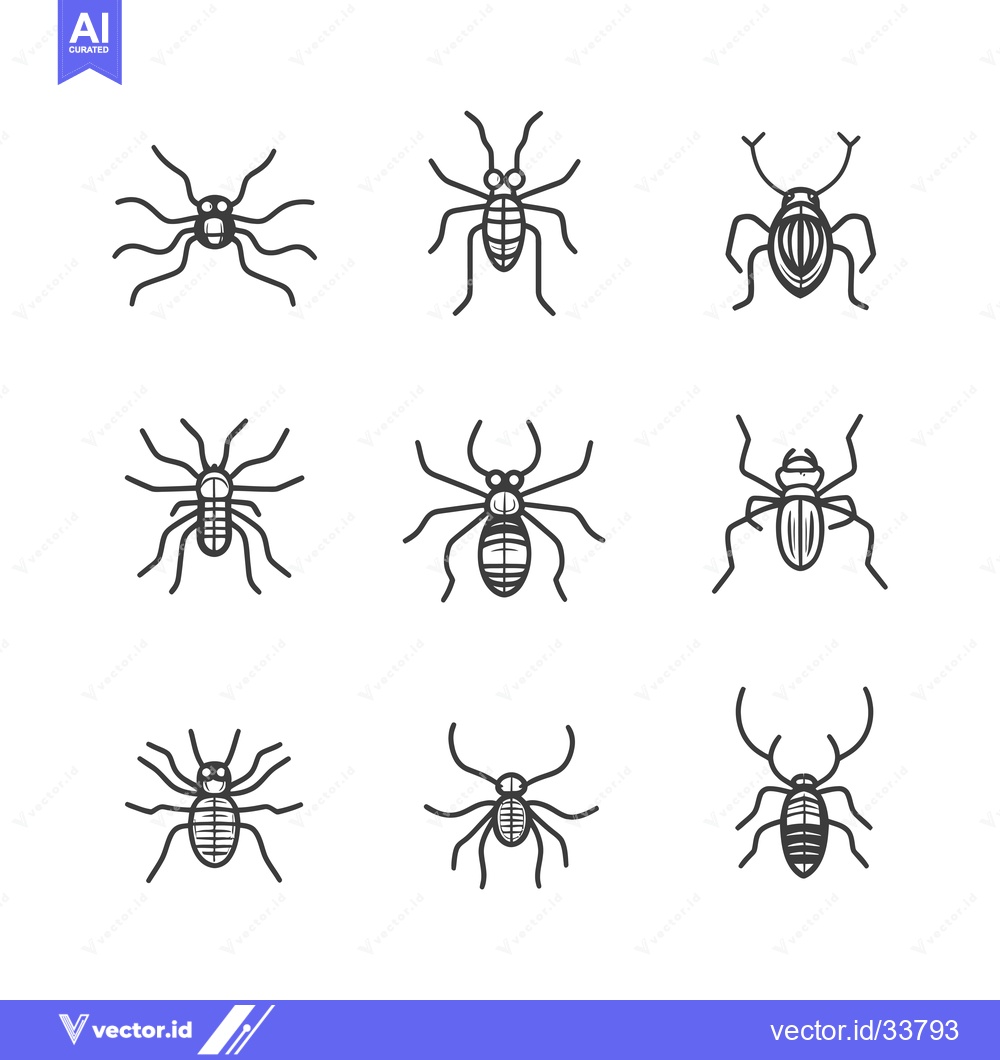 Premium Vector of Collection of Nine Stylized Spider Line Art Illustrations