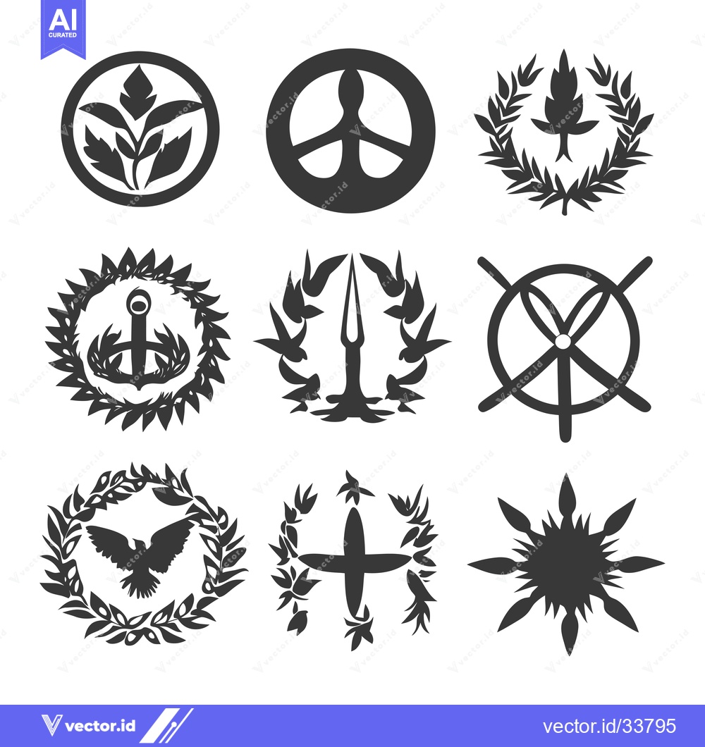Premium Vector of Collection of Nine Symbolic Black and White Emblems