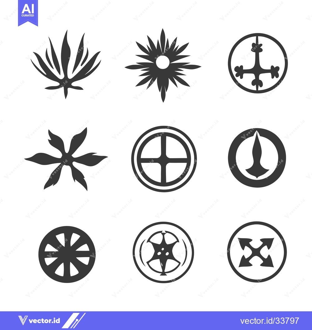Premium Vector of Collection of nine unique black and white abstract circular symbols