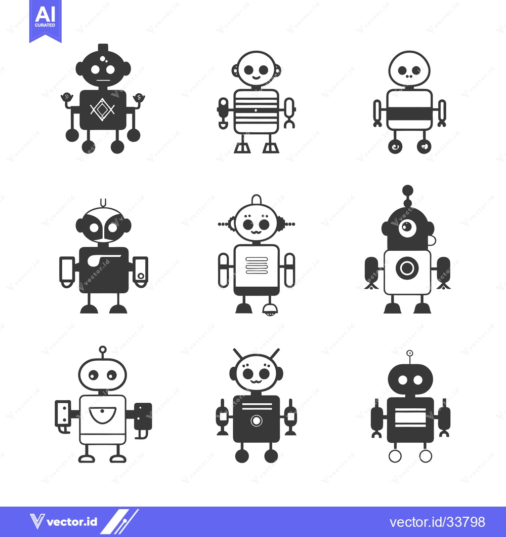 Premium Vector dari Collection of Nine Unique Robot Illustrations
