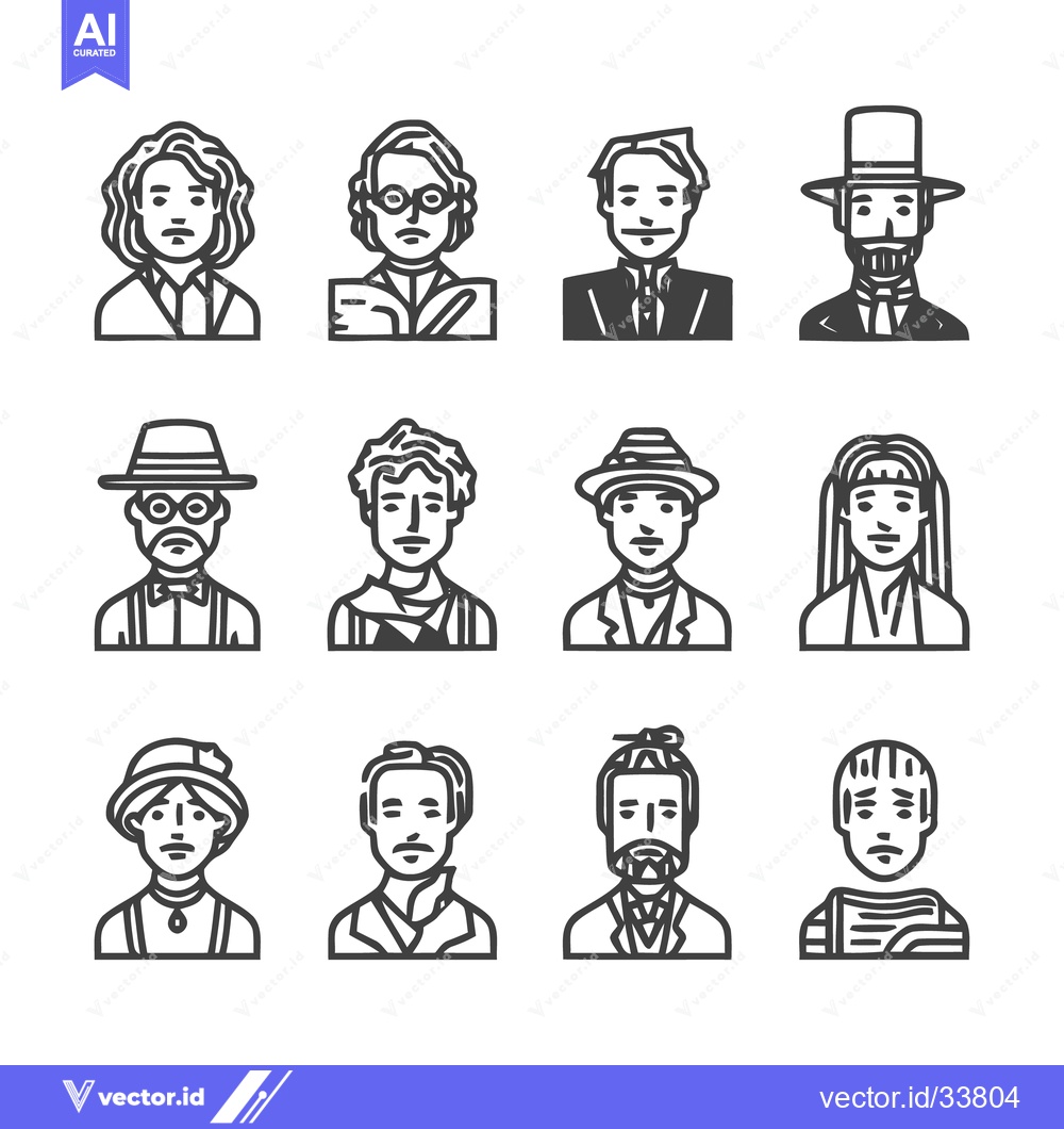 Premium Vector of Collection of people portraits in a simple line art style.