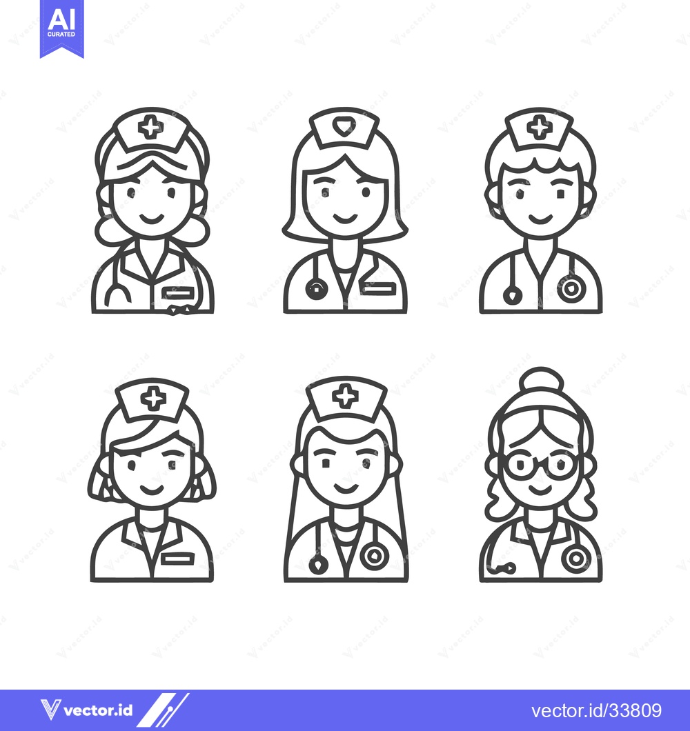 Premium Vector dari Six Nurse Icons - Healthcare Professionals in Uniform.
