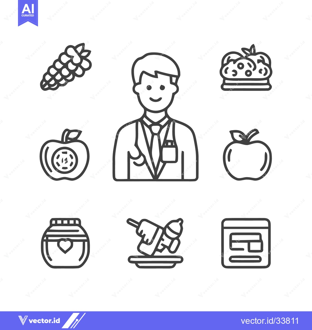 Premium Vector of Doctor with food and baby items for healthy eating and nutrition.