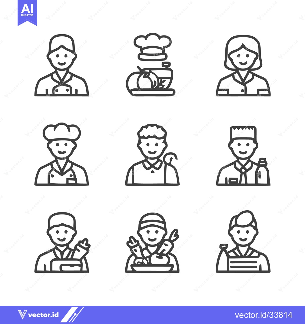 Premium Vector of Diverse Culinary Professionals - A Collection of Chef Icons.