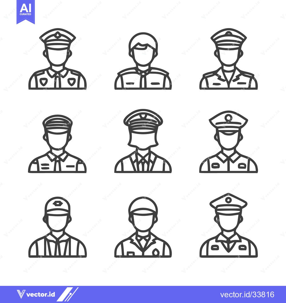 Premium Vector of Police Officer Icons - A Collection of Uniformed Professionals.