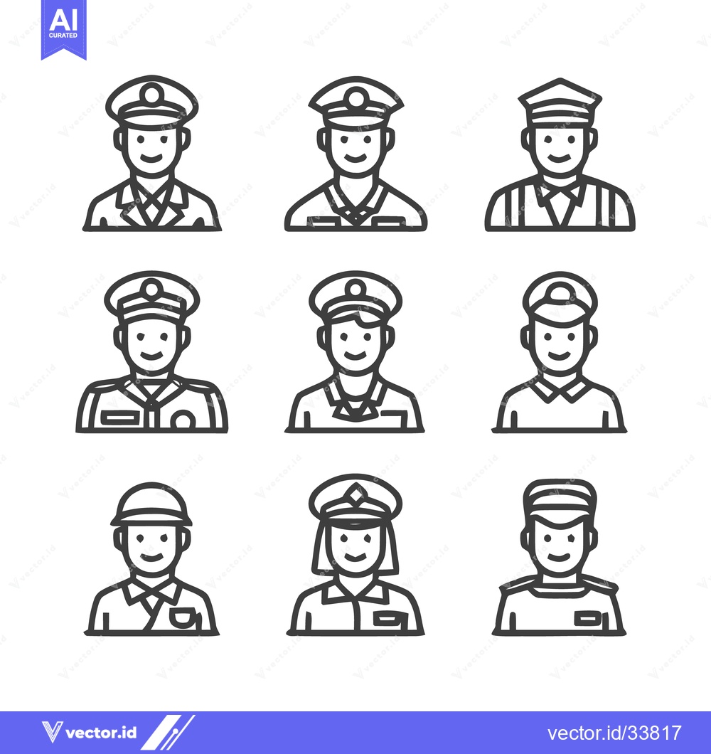 Premium Vector dari Collection of Police Officer Uniforms - Line Art Illustrations.
