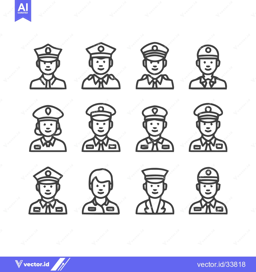 Premium Vector of Line art police officer portraits, various uniform designs, vector ill