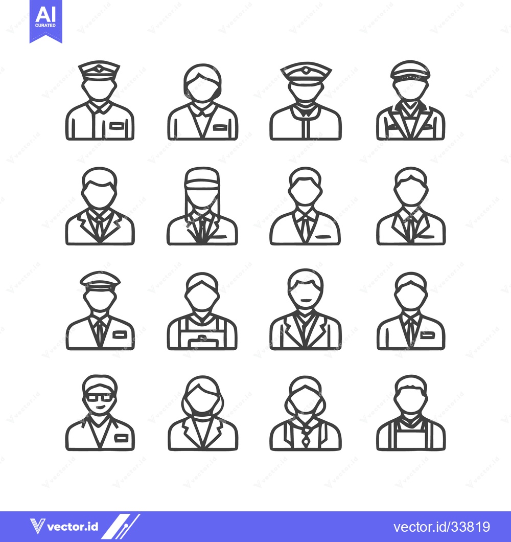 Premium Vector of Diverse Professional Portraits - A Collection of Line Art Icons.
