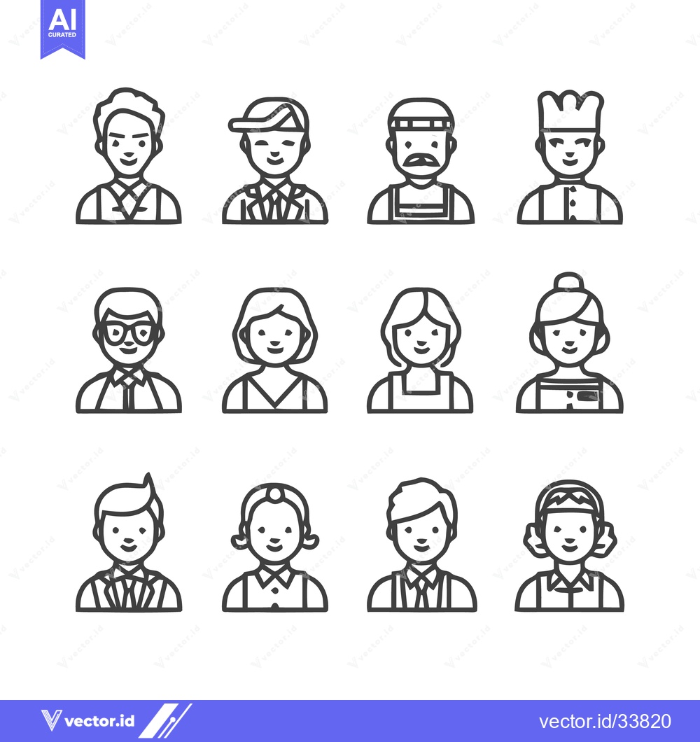 Premium Vector of Diverse people portraits in line art style for various uses.