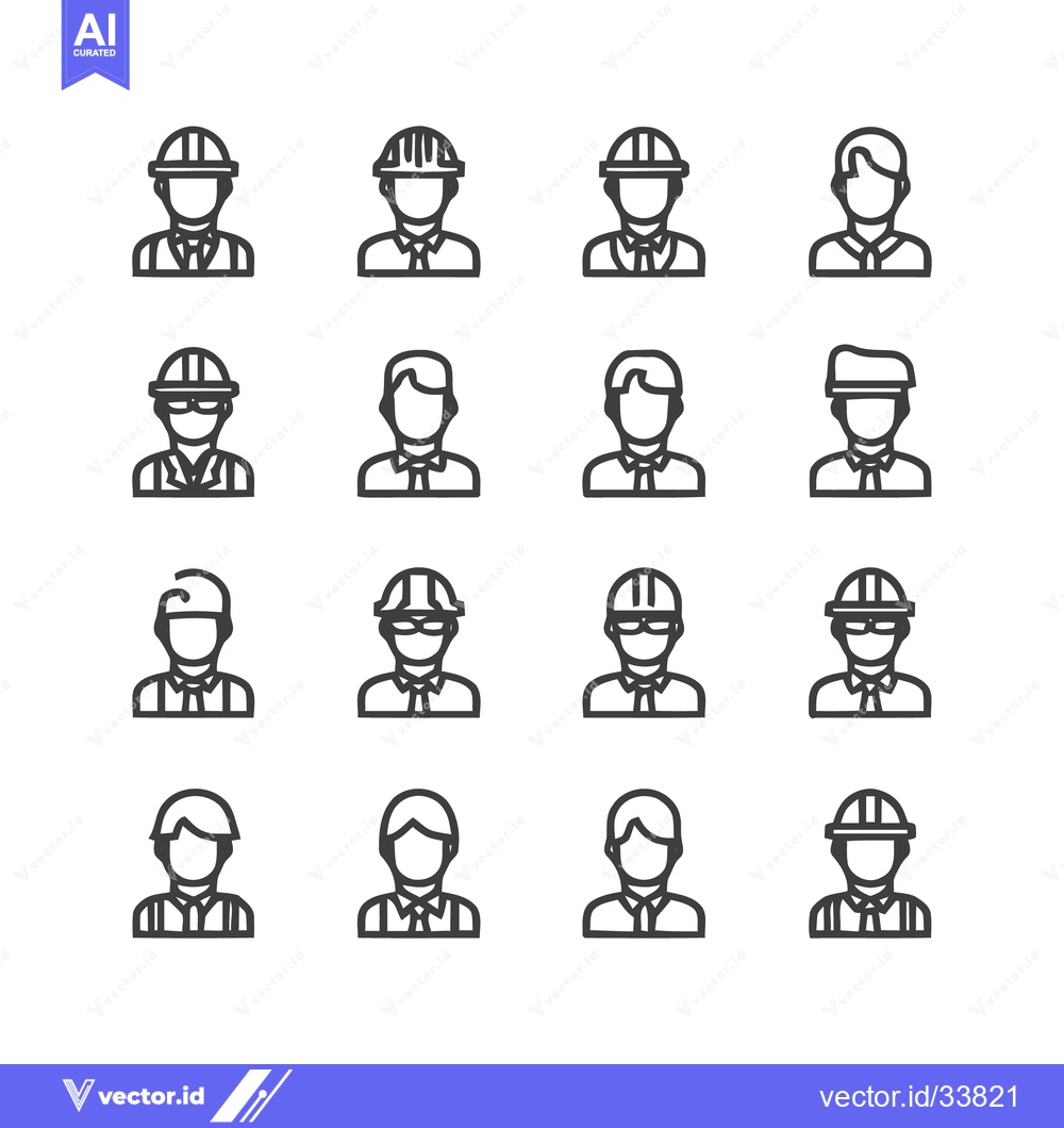 Premium Vector of Collection of various construction worker icons in a line art style.