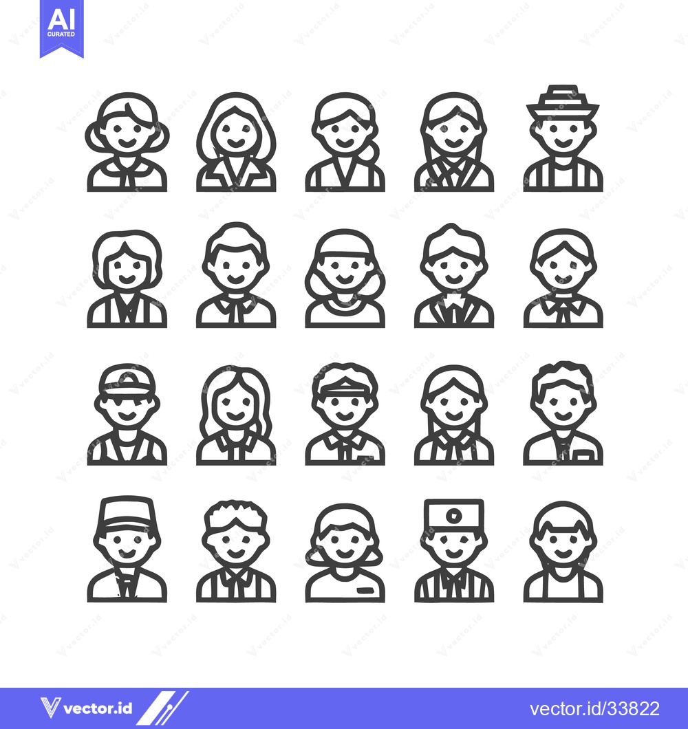 Premium Vector dari Diverse Line Art Portraits - A Collection of People Icons.
