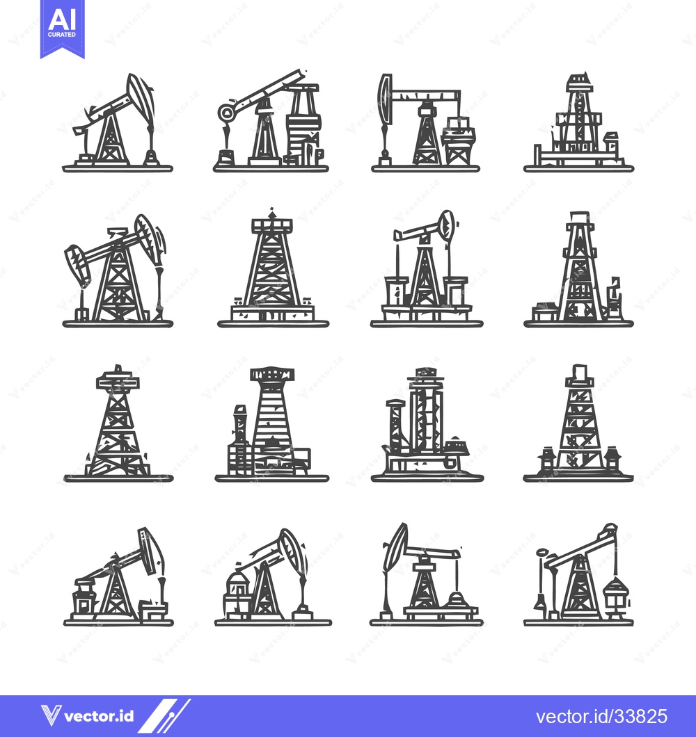 Premium Vector dari Collection of Oil Rigs and Industrial Equipment Icons.
