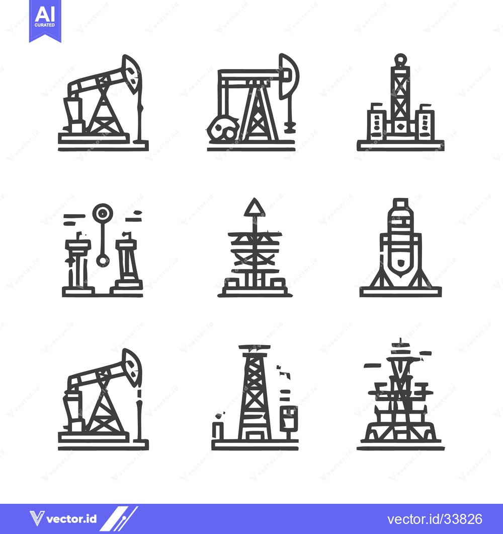 Premium Vector of Oil Industry Icons - Drilling Rigs and Extraction Equipment.