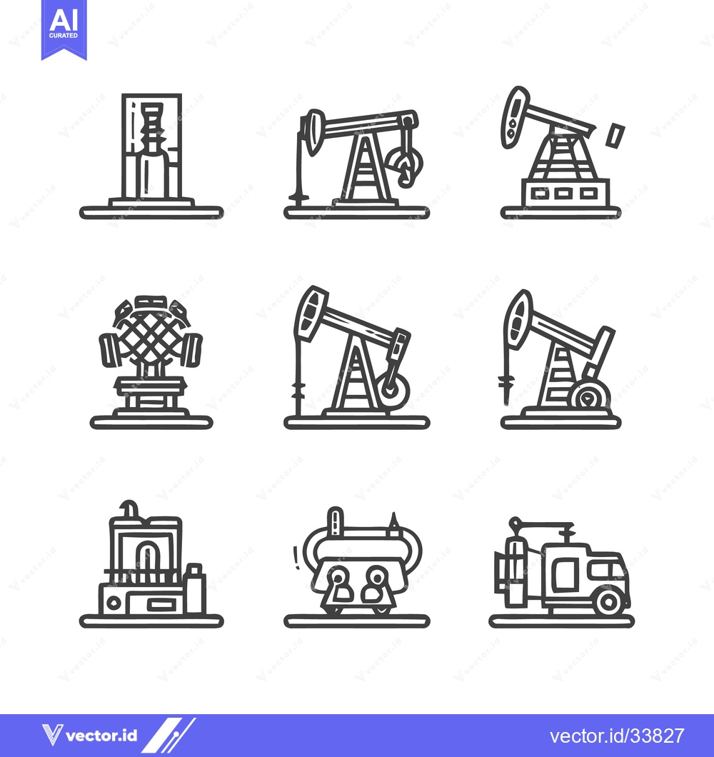 Premium Vector of Oil industry equipment icons set for design and illustration.