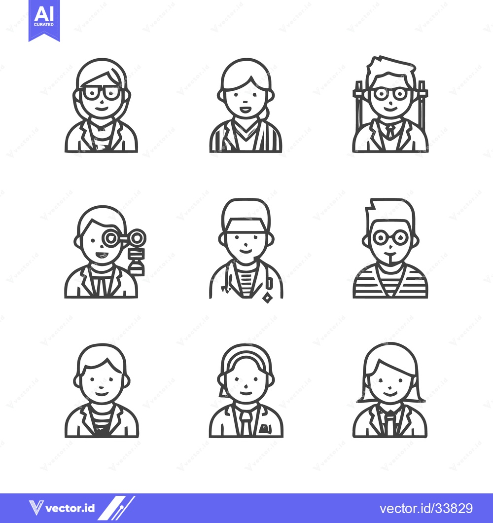 Premium Vector of Diverse medical professionals in line art style.