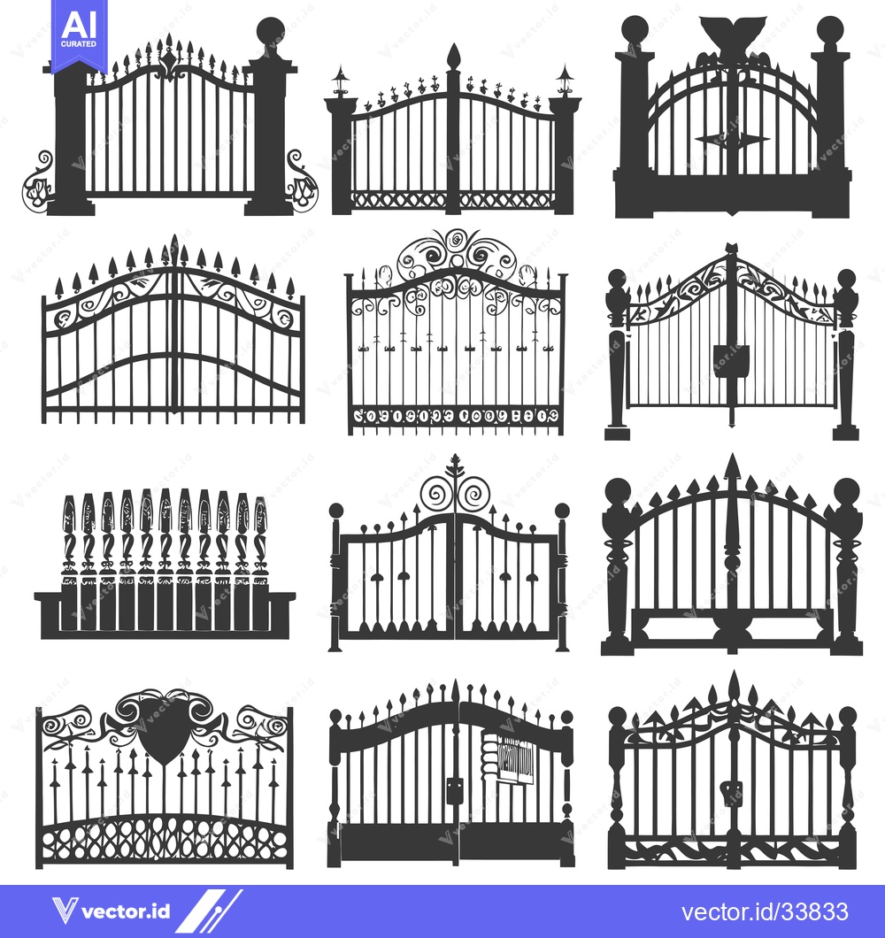 Premium Vector of Collection of Ornamental Black Iron Gate Silhouettes