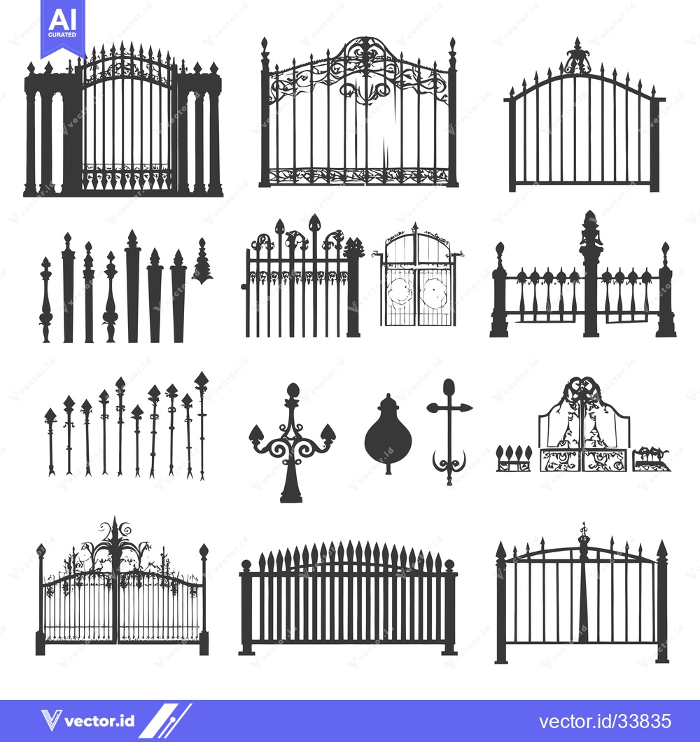 Premium Vector of Collection of Ornamental Iron Gates and Fence Designs