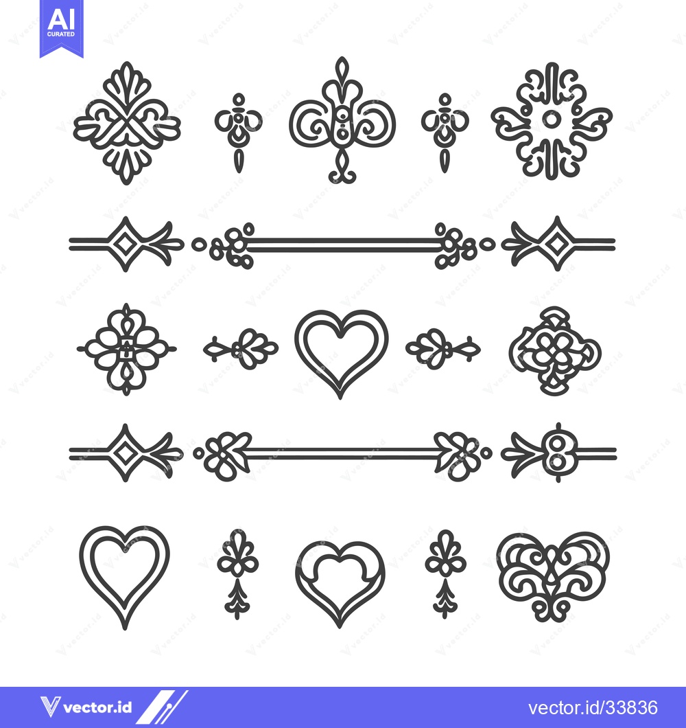 Premium Vector dari Collection of Ornamental Line Art Designs with Hearts and Floral Motif