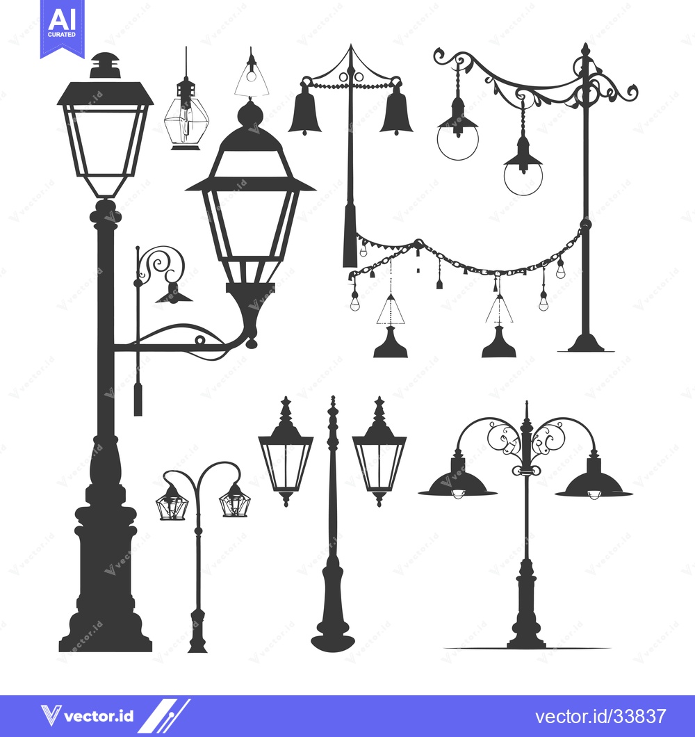 Premium Vector dari Collection of Ornamental Street Lamp Silhouettes