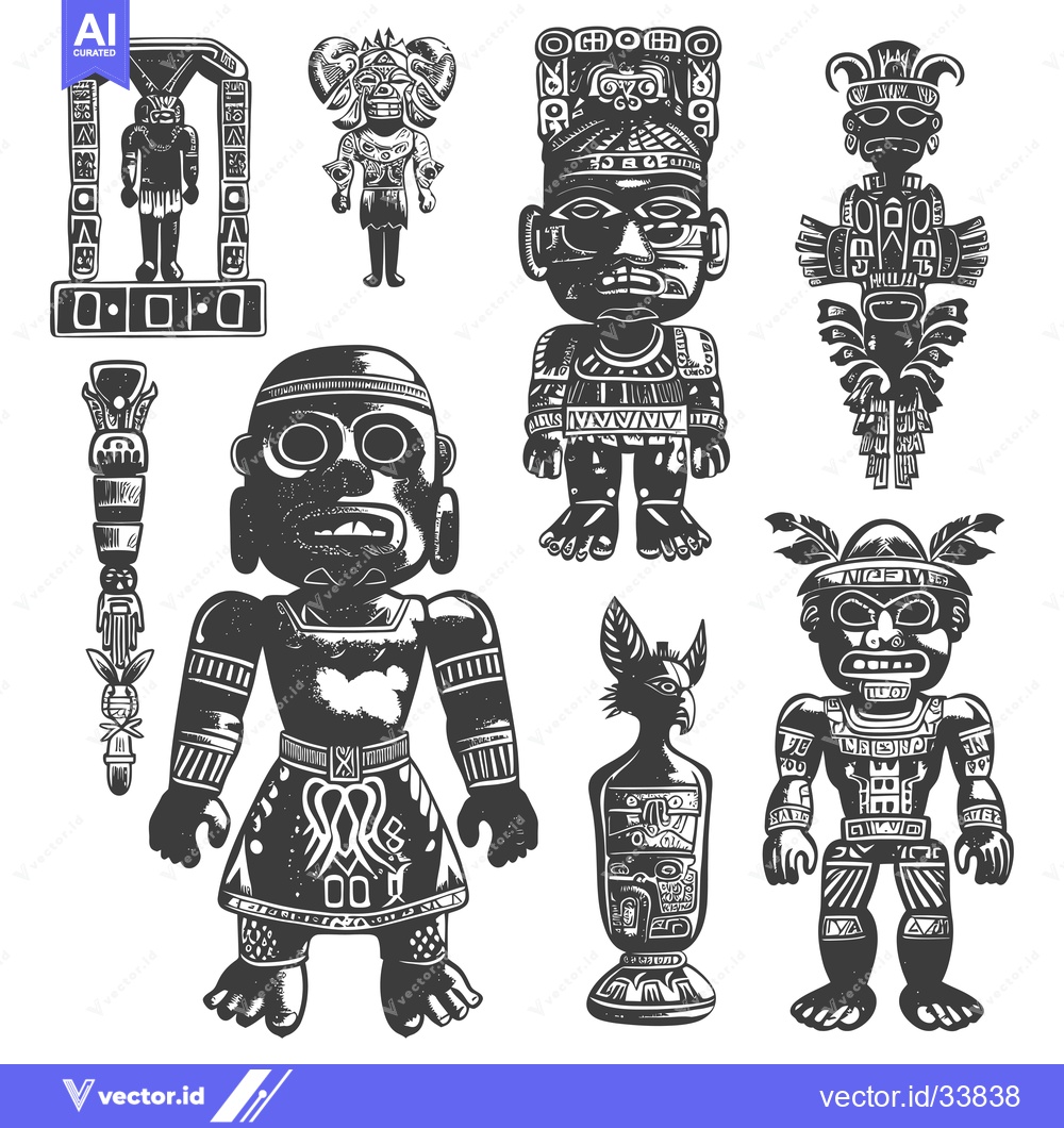 Premium Vector of Collection of Ornate Ancient Mayan Figures