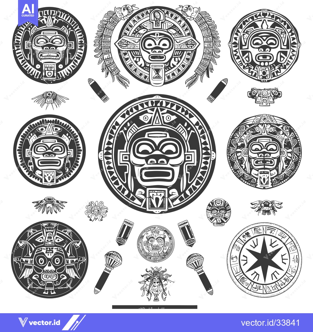 Premium Vector dari Collection of Ornate Aztec Masks and Designs