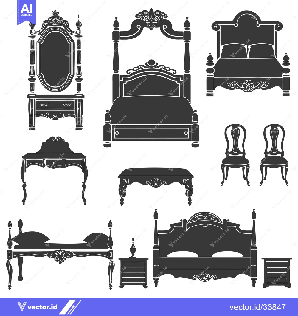 Premium Vector of Collection of Ornate Silhouette Furniture for Bedroom Interior Design