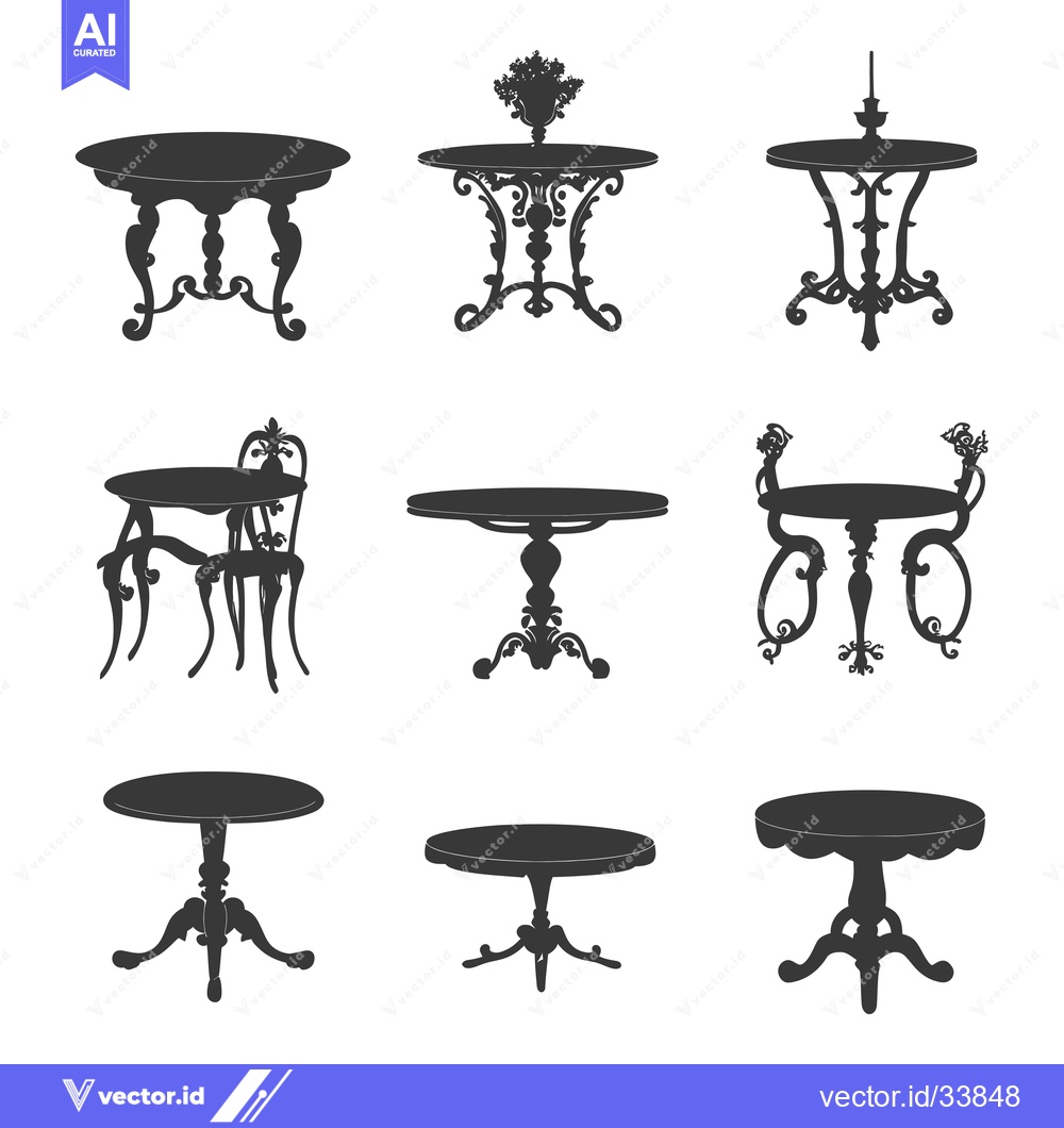 Premium Vector dari Collection of Ornate Silhouette Round Tables