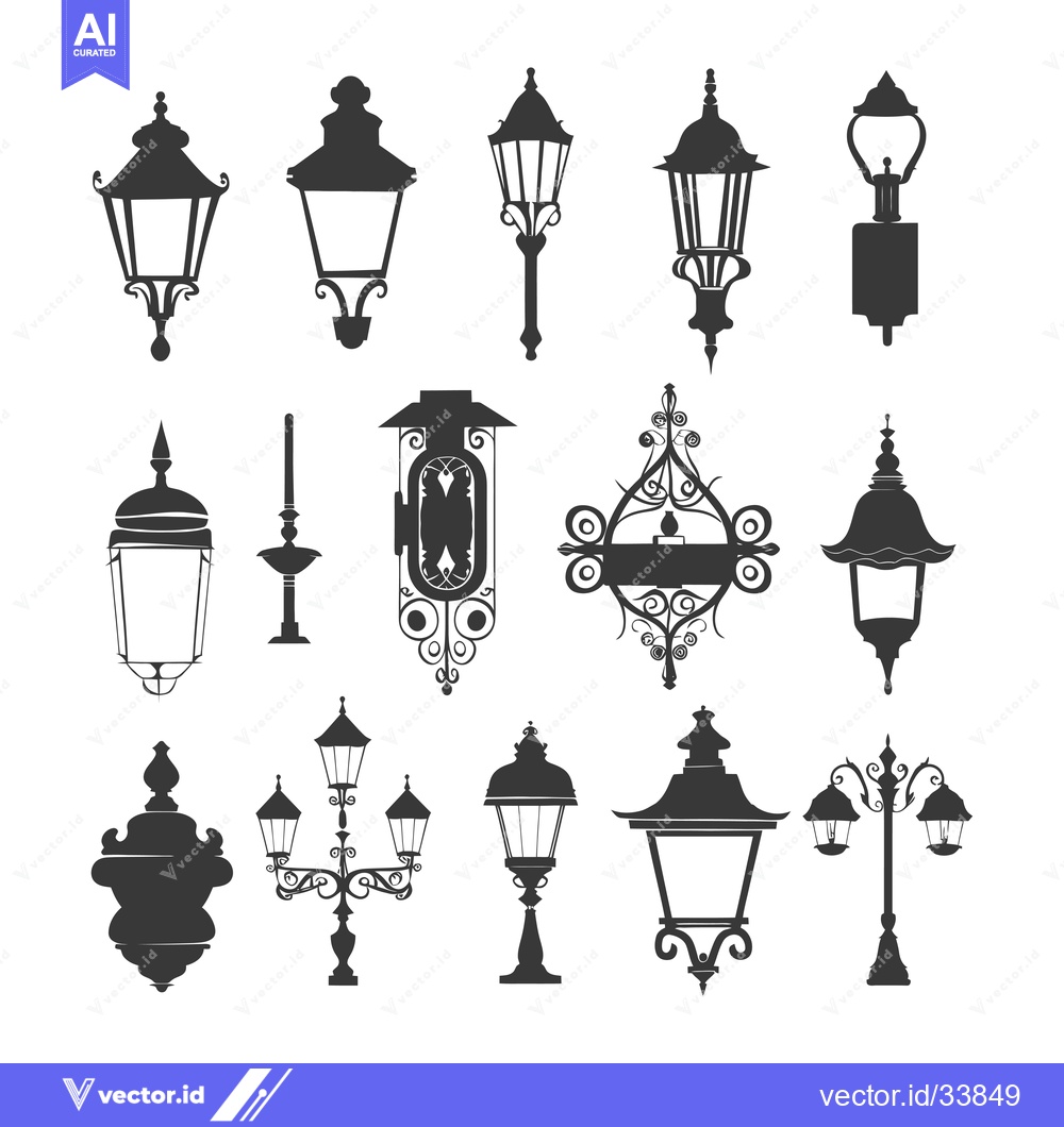 Premium Vector of Collection of Ornate Street Lamp Silhouettes
