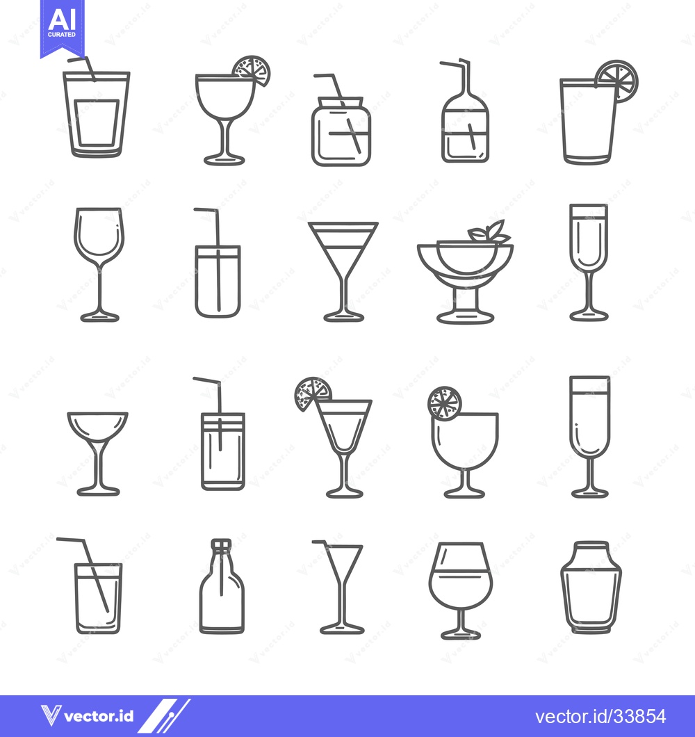 Premium Vector dari Collection of  Outline  Drinkware Icons