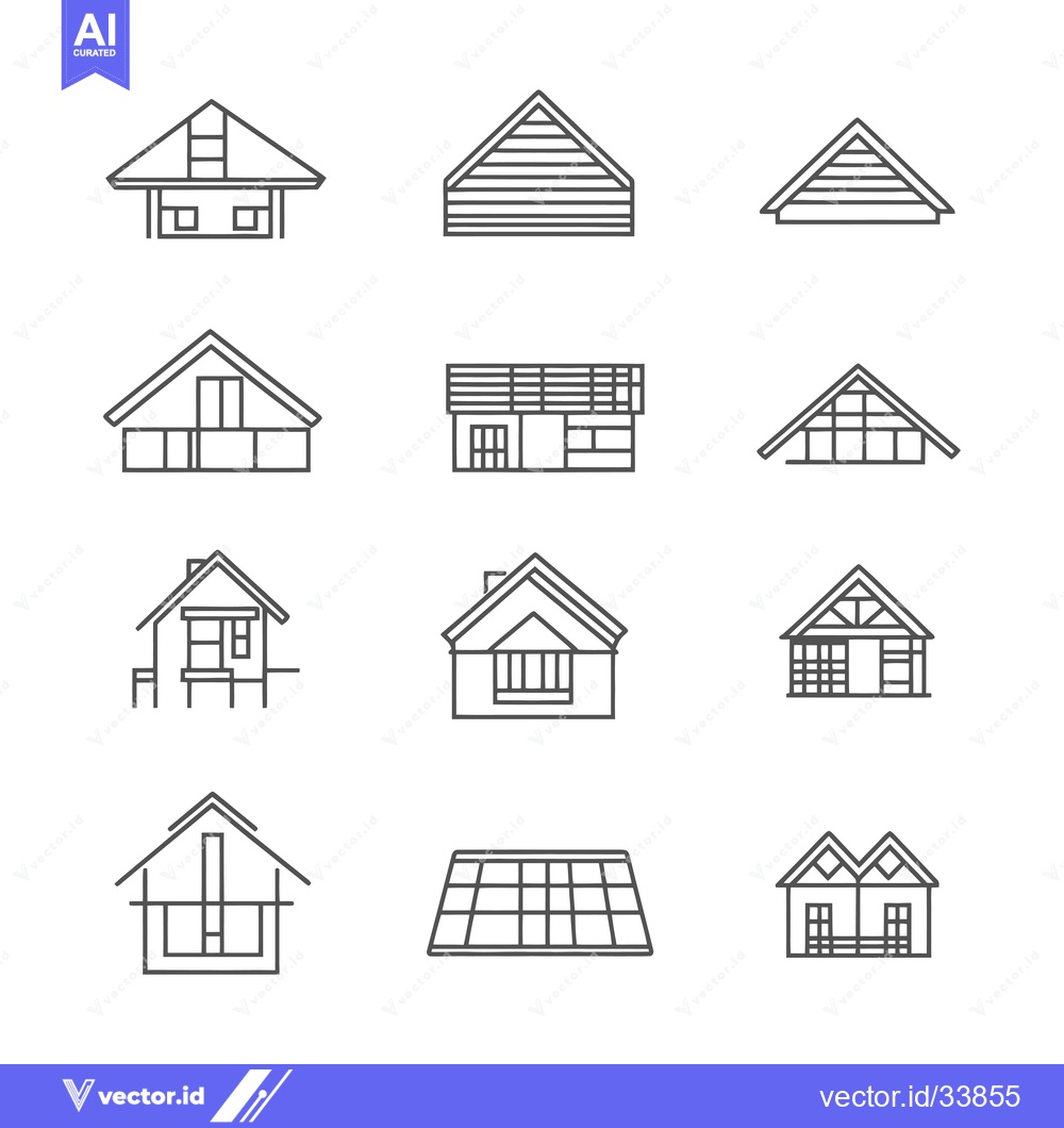 Premium Vector of Collection of Outline House Icons with Different Roof Styles and Windo