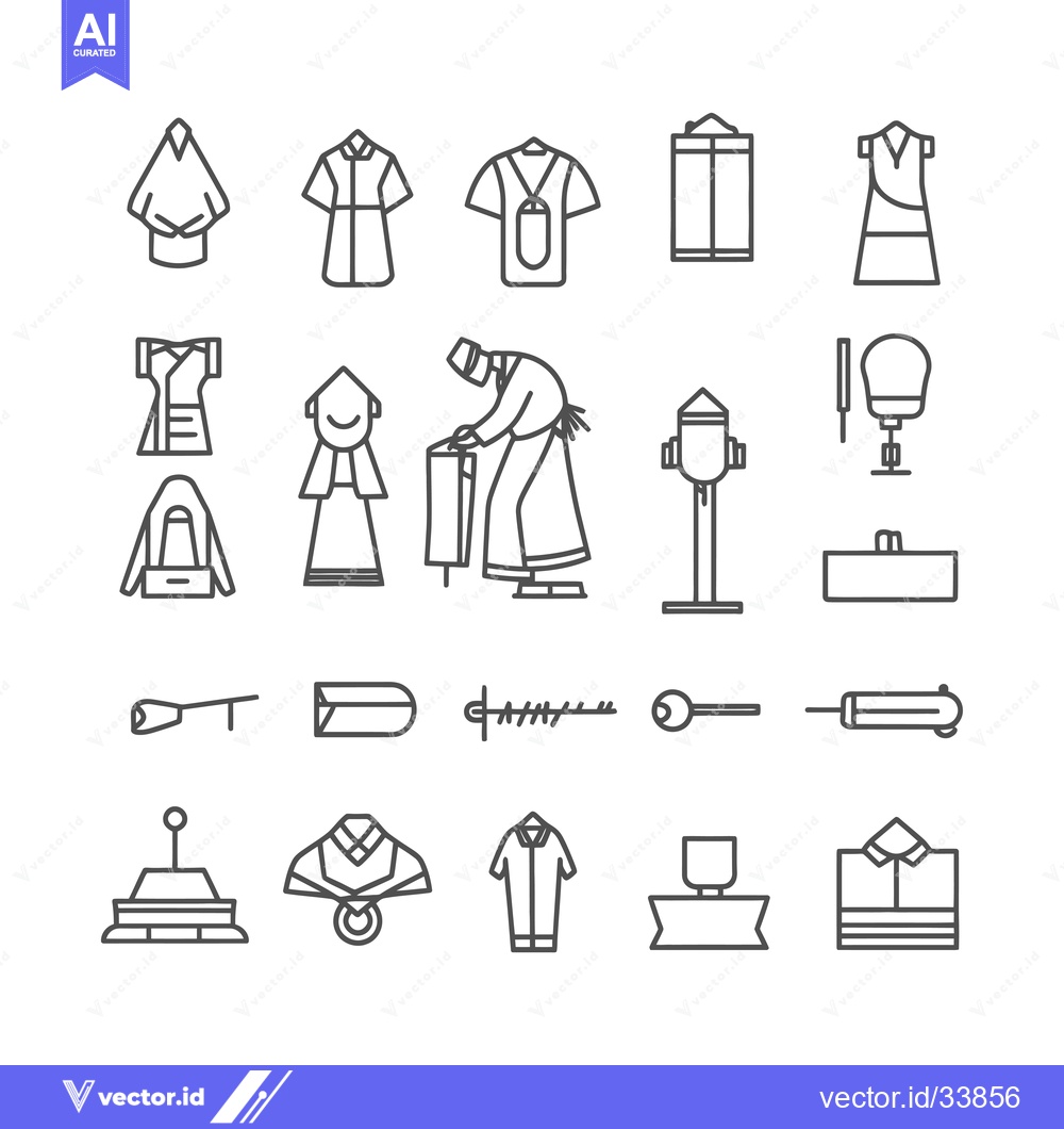 Premium Vector dari Collection of Outline Icons Depicting Clothing, Tools, and Objects