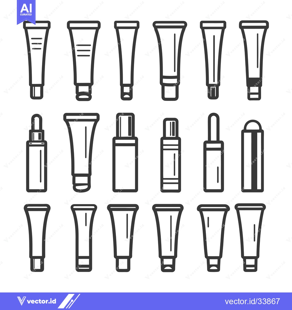Premium Vector dari Collection of Outline Illustrations of Various Cosmetic Containers