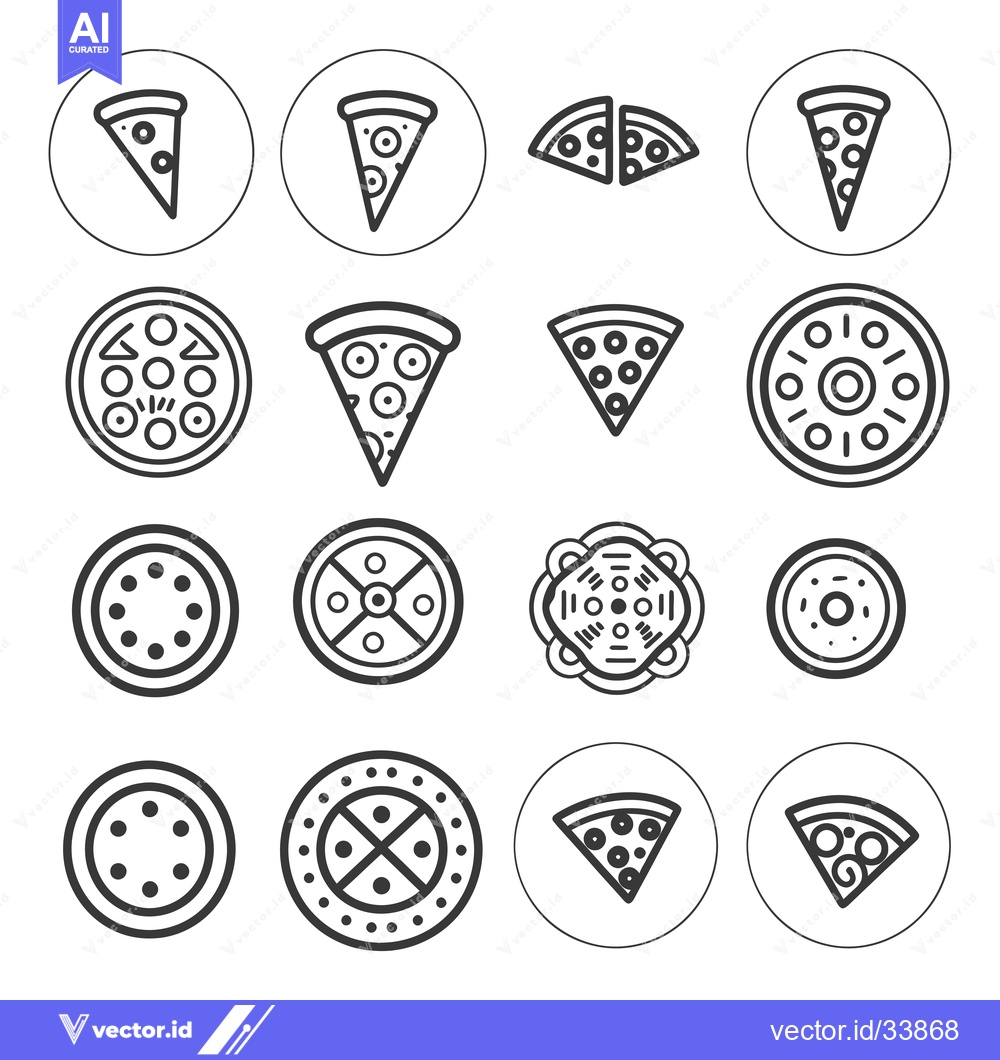Premium Vector dari Collection of Outline Pizza Icons in Circles