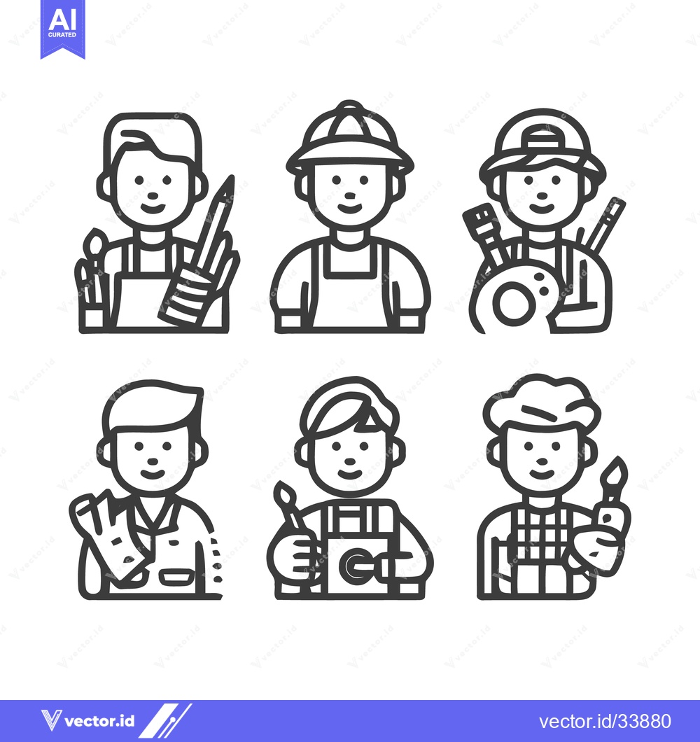 Premium Vector dari Diverse Professions Depicted in Minimalist Line Art Illustrations.