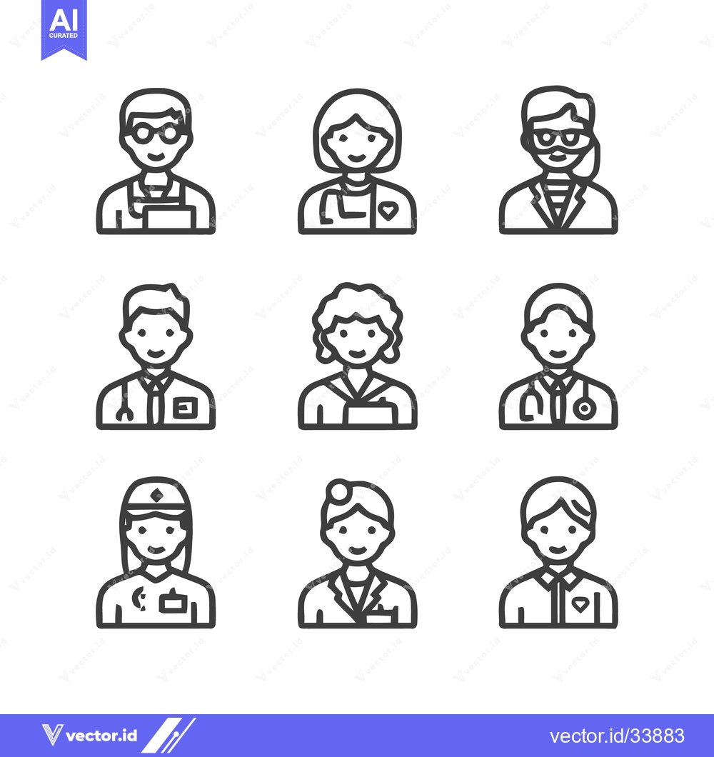 Premium Vector of Medical Professionals - Diverse Lineup of Healthcare Workers.