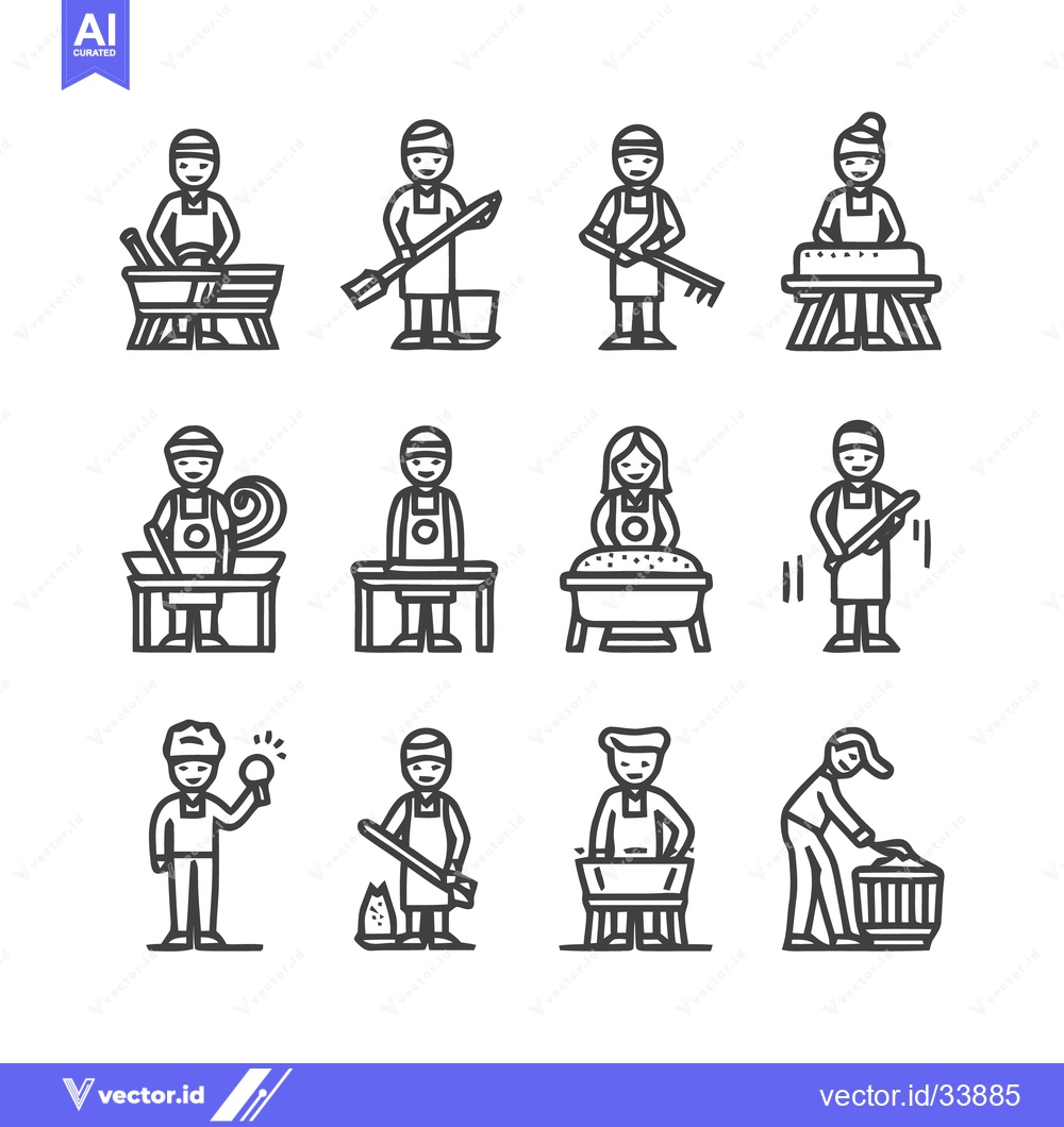 Premium Vector dari Line Art Illustrations of People Working in Various Professions.