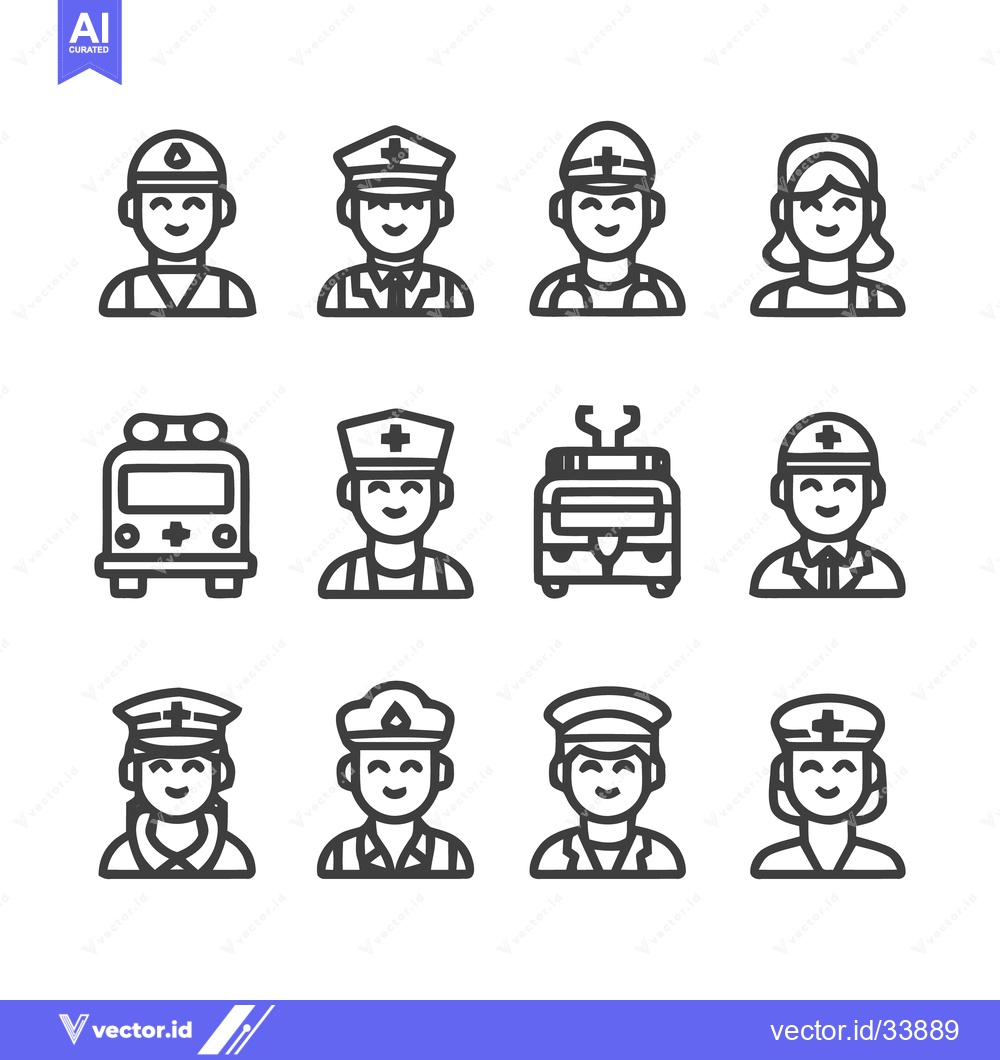 Premium Vector dari Diverse professions and transportation icons in a minimalist style.
