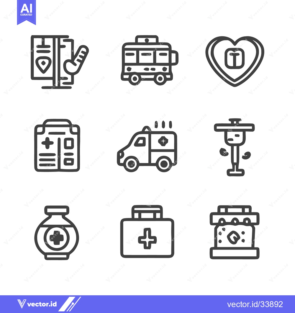 Premium Vector dari Medical Icons - Ambulance, First Aid Kit, and Healthcare Symbols.