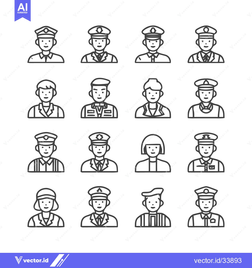 Premium Vector dari Collection of diverse people icons in uniform, line art style.