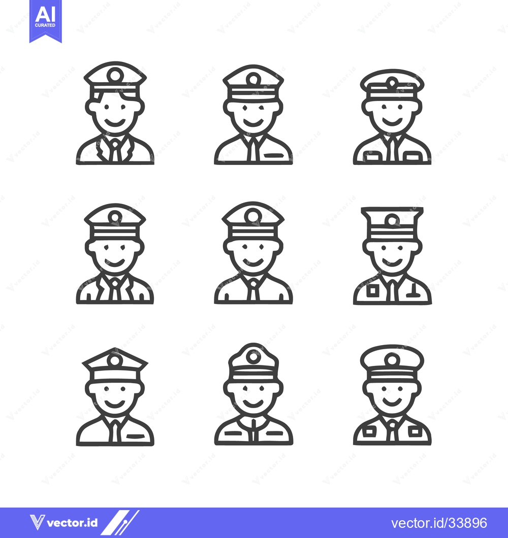 Premium Vector dari Collection of Police Officer Icons - Uniformed Portraits in Line Art S