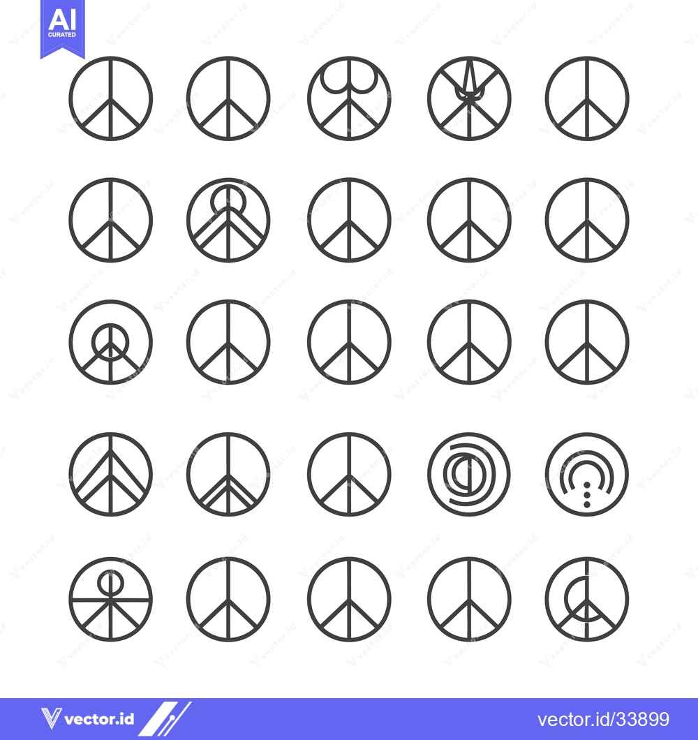 Premium Vector dari Collection of Peace Symbol Variations in Line Art Style