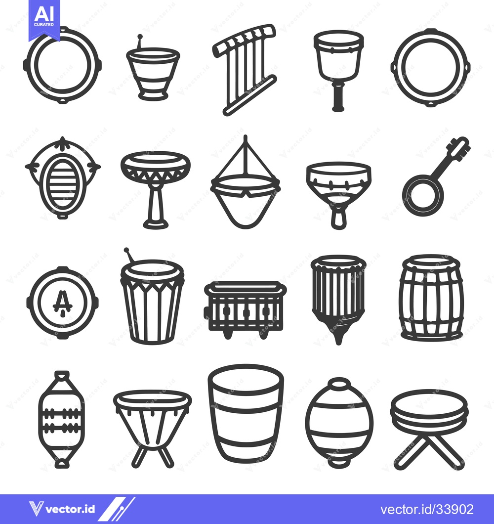 Premium Vector dari Collection of Percussion Instruments Line Icons