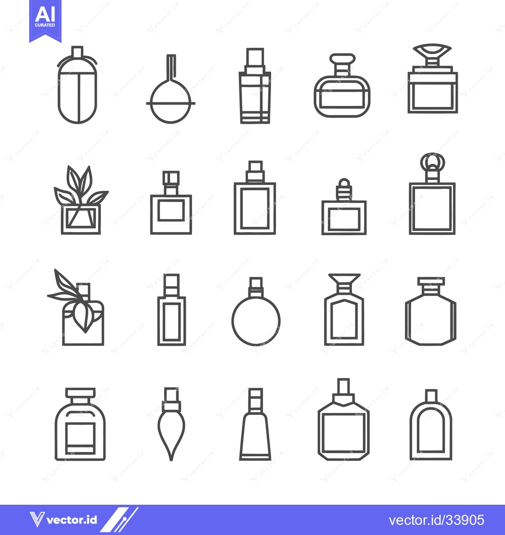 Premium Vector of Collection of Perfume Bottle Line Icons in Different Shapes