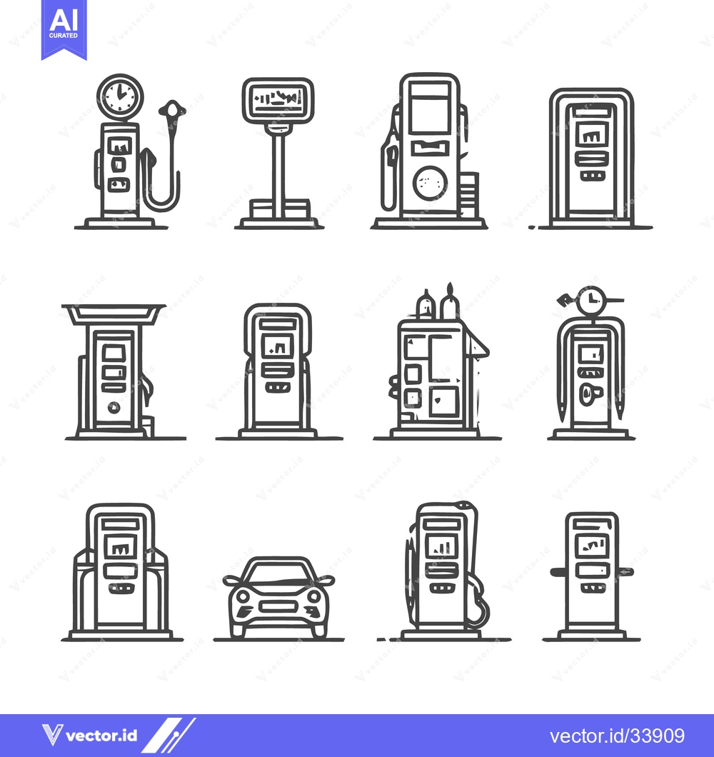 Premium Vector of Gas station equipment and fuel pump icons set.