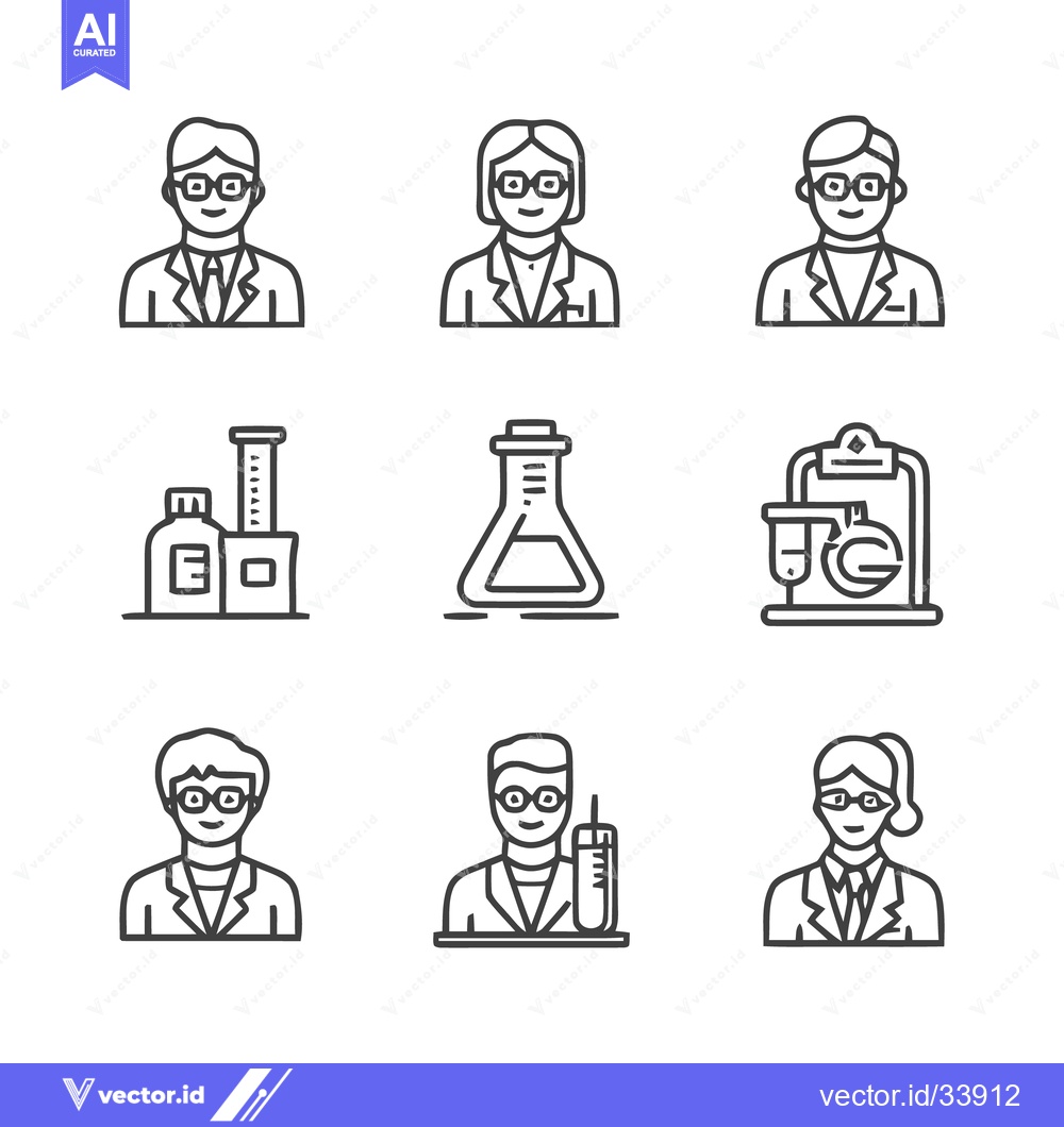 Premium Vector of Scientists and Laboratory Equipment - Science and Research Icons.