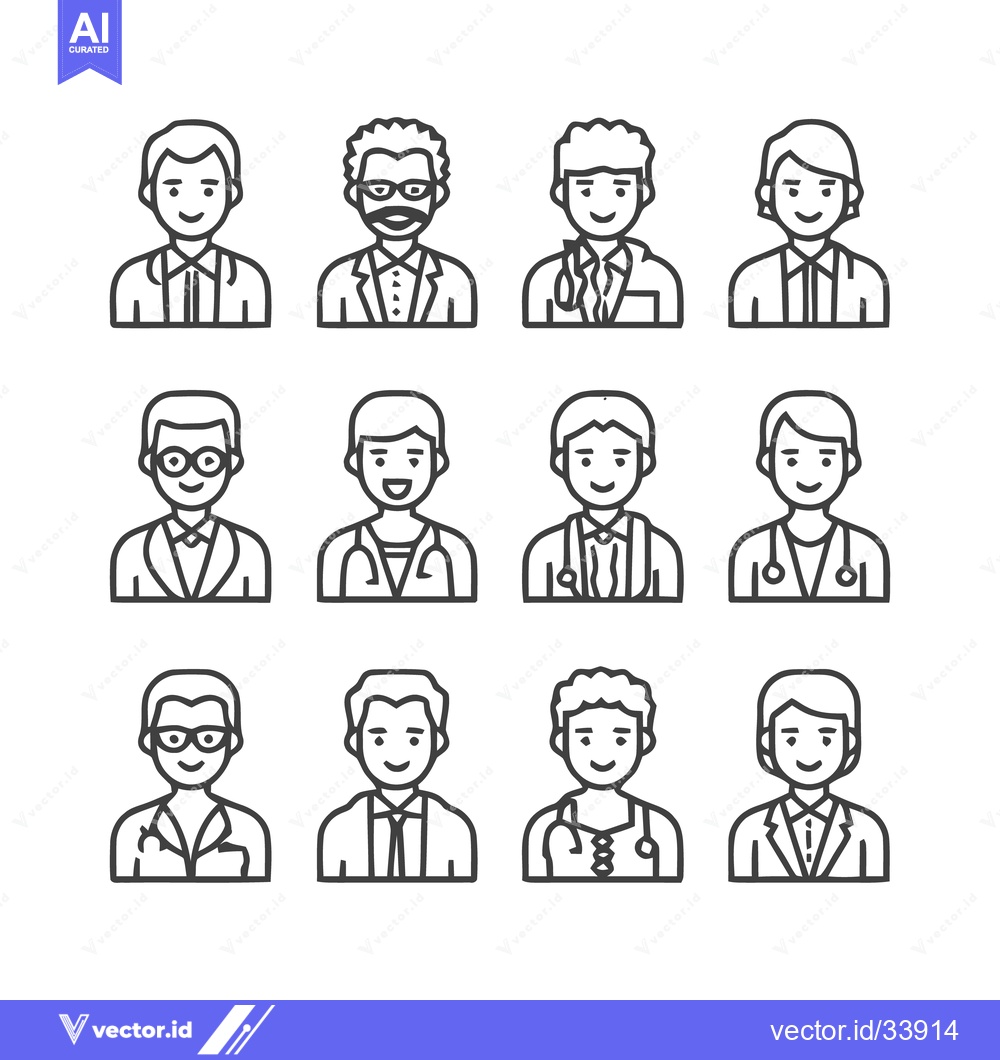 Premium Vector of Diverse Medical Professionals - A Collection of Doctor Icons.