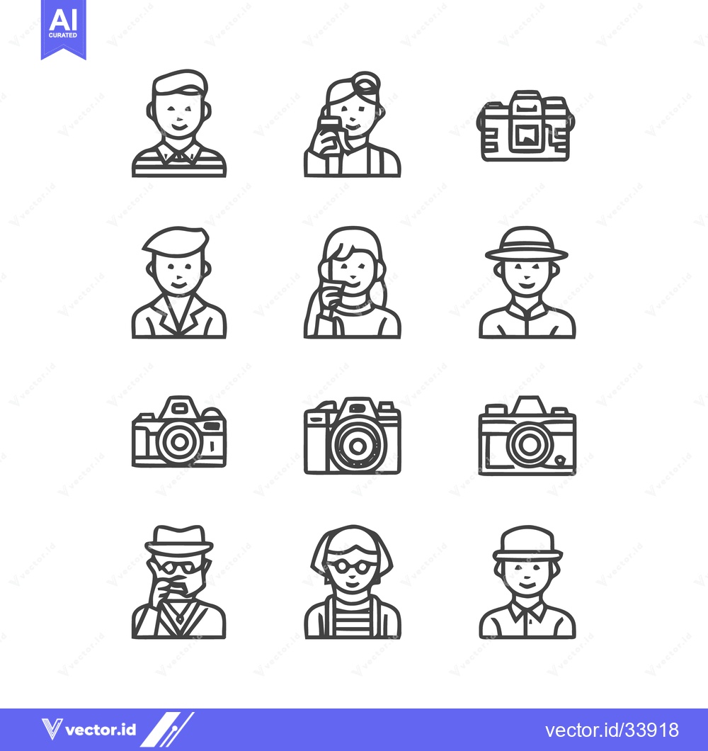 Premium Vector of People and Cameras - A Collection of Line Art Icons.